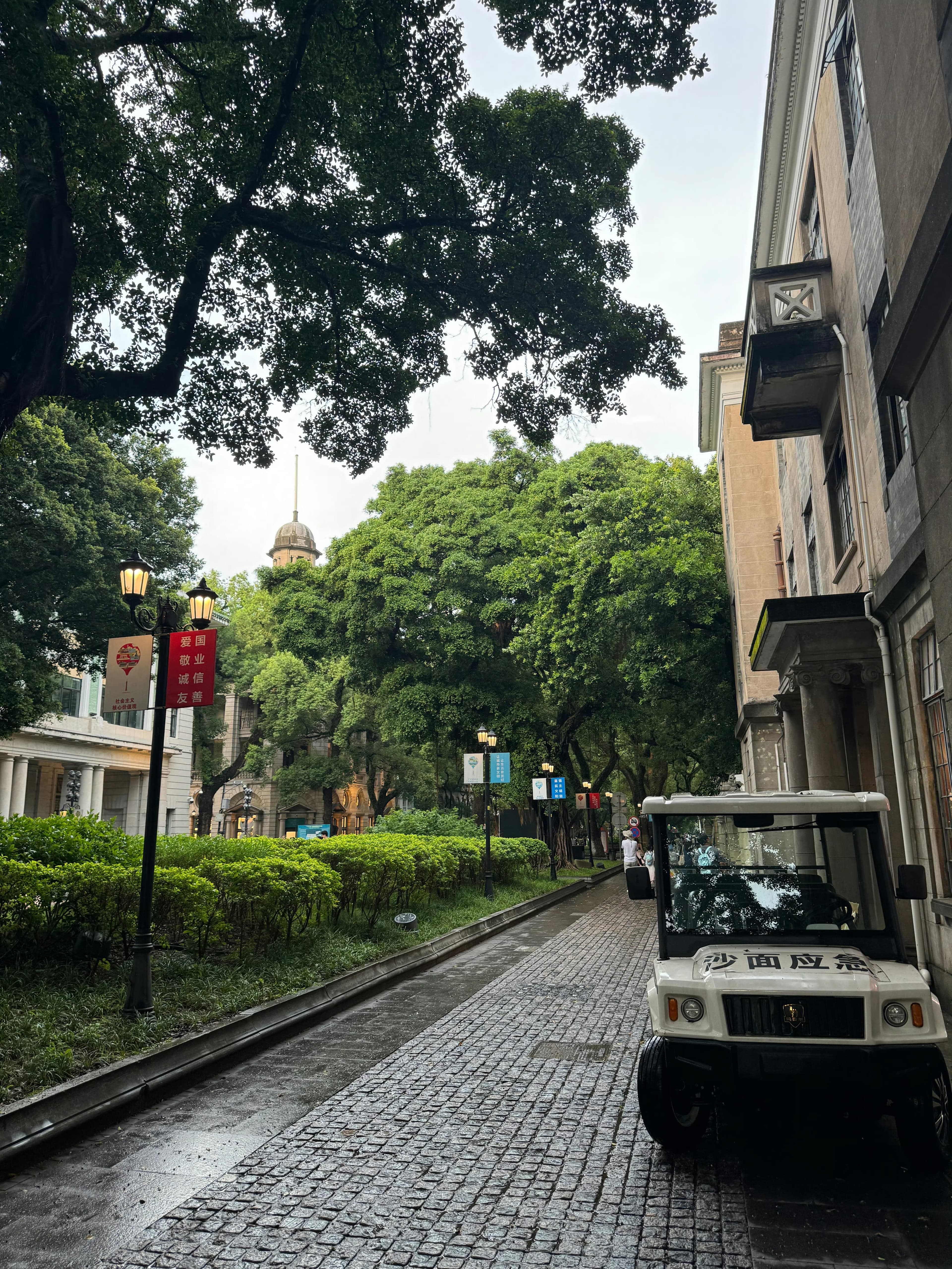 雨后沙面,青石路湿漉漉的,像翻开了旧相册封面图