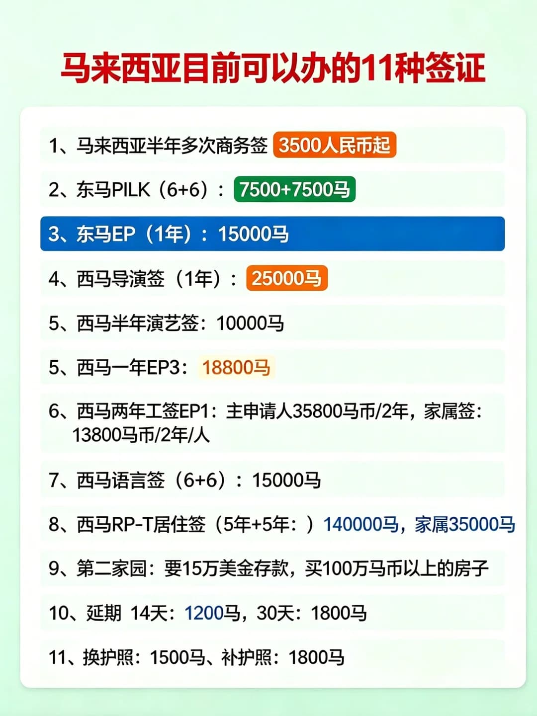 目前可以办的1️⃣1️⃣种马来西亚签证封面图