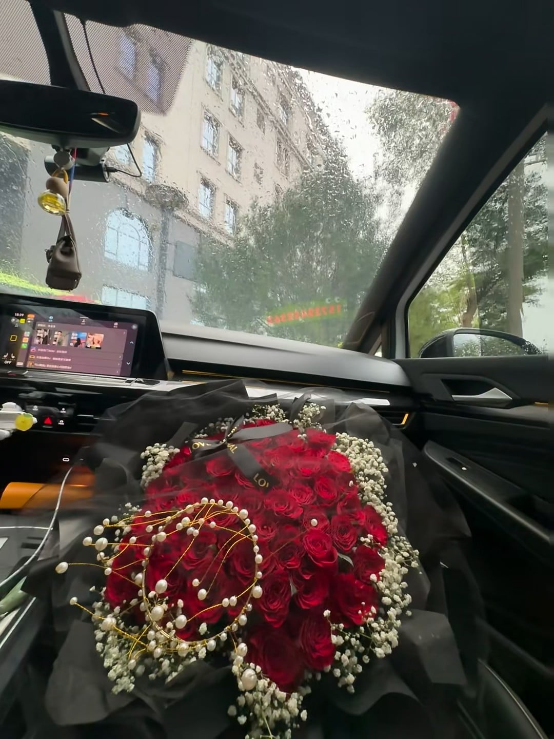 雨天开车，副驾突然多了一大捧红玫瑰 🌹（谁懂啊）