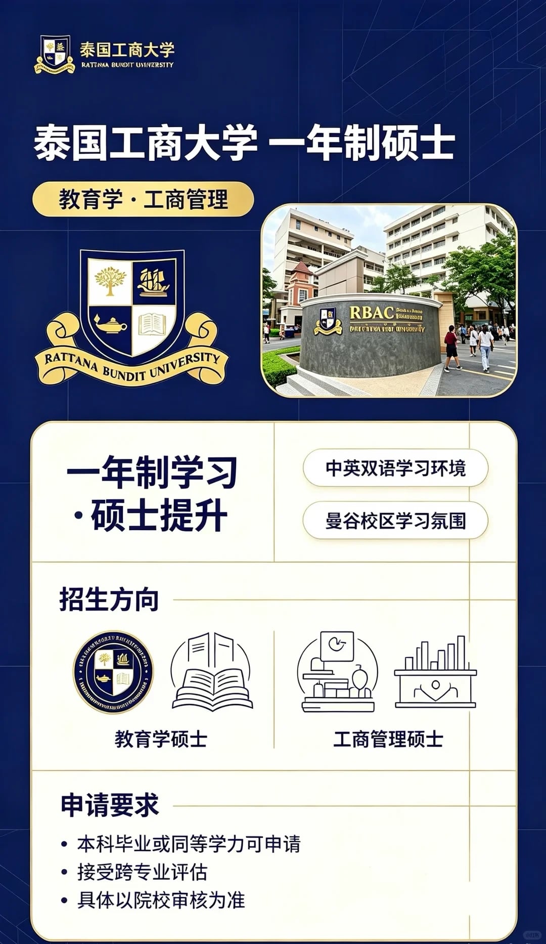 在职想读硕士，可以看看泰国工商大学一年制