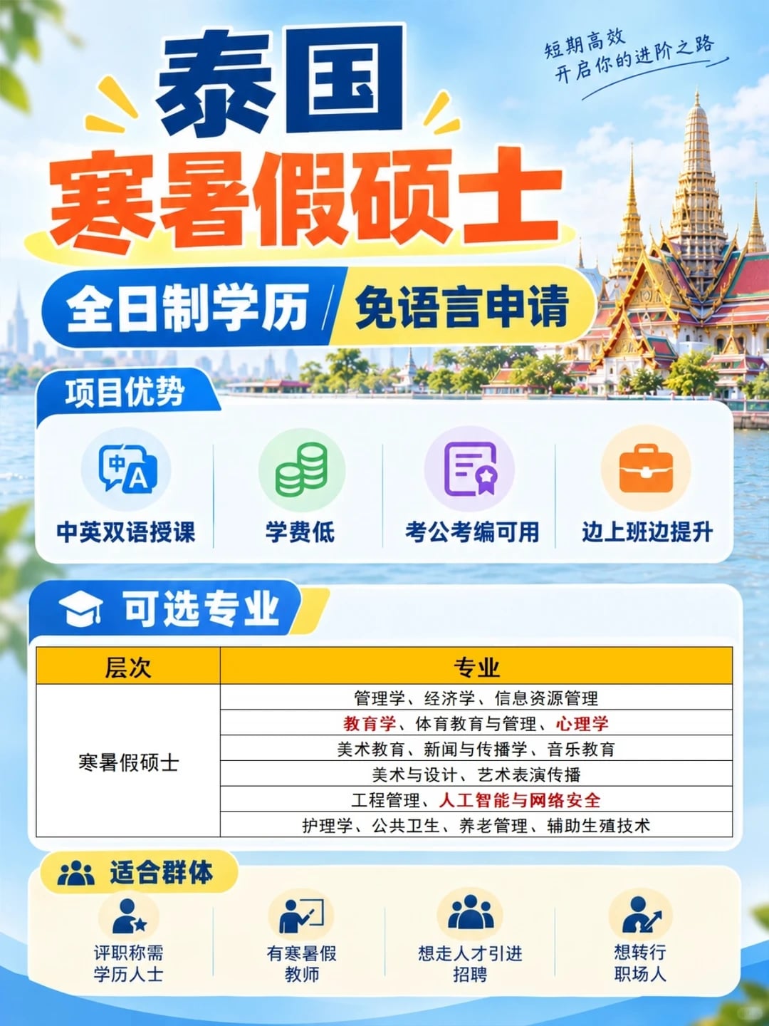 性价比高的泰国寒暑假硕士，免语言申请