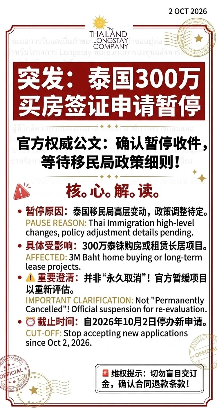 突发：300万泰铢买房送长居签证，现在暂停