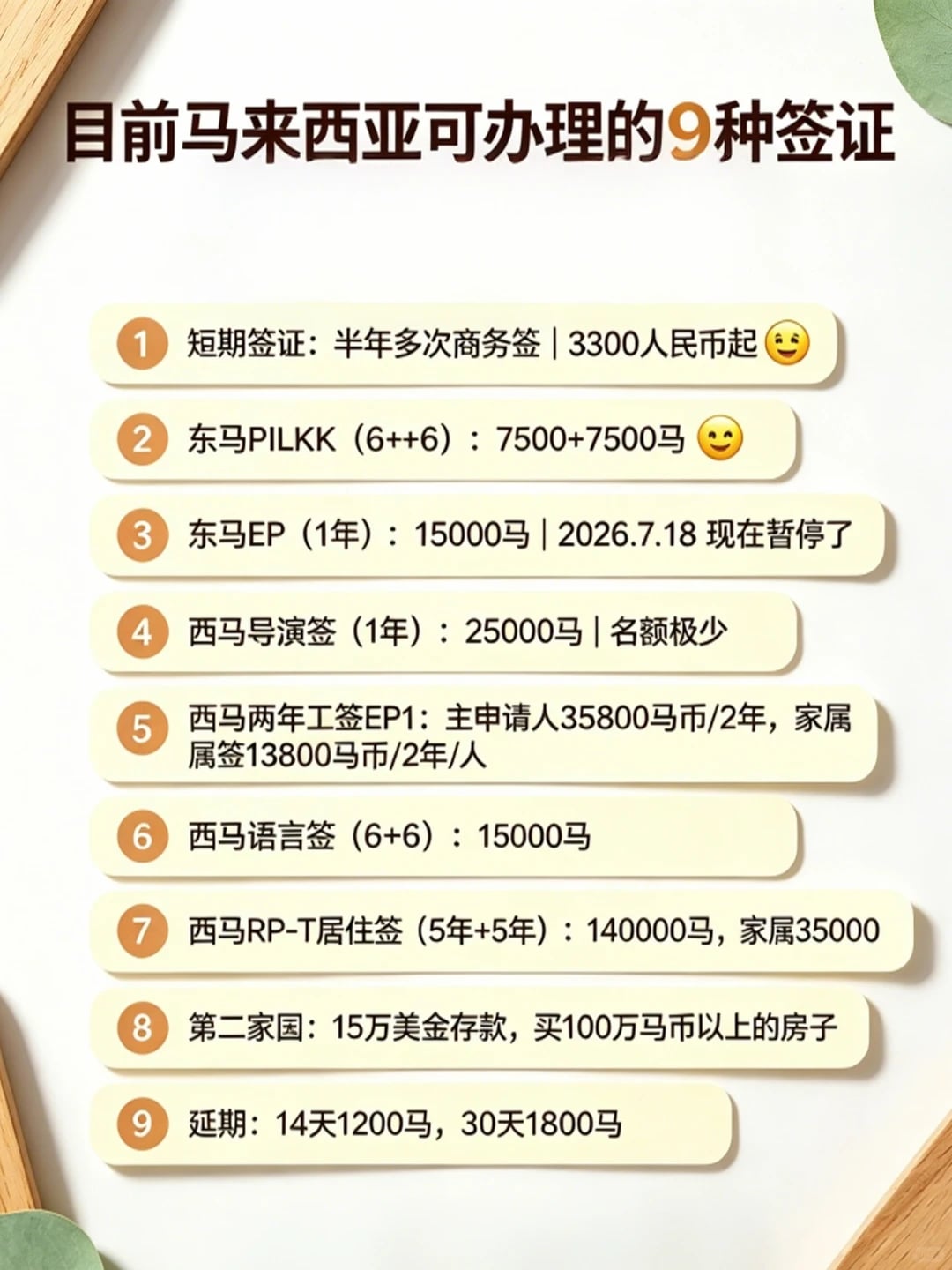 目前马来西亚可办理的9种签证🌴