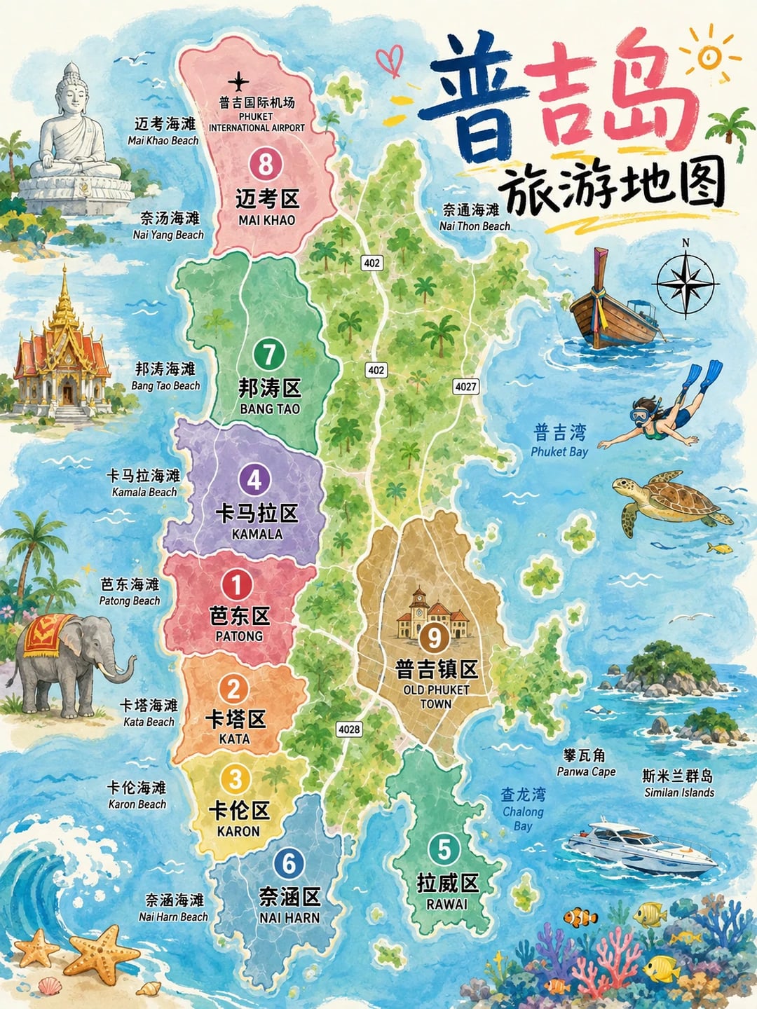 一张图搞懂普吉选湾区✨别订错酒店！