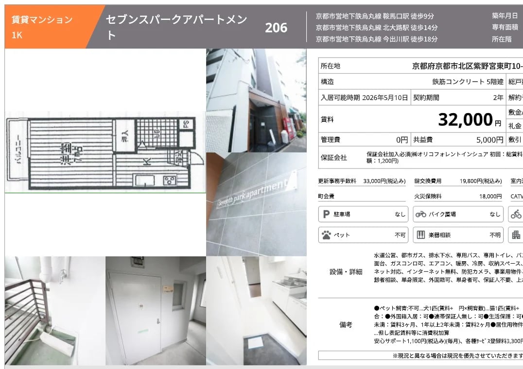 京都租房 0礼0押 3.2w/月