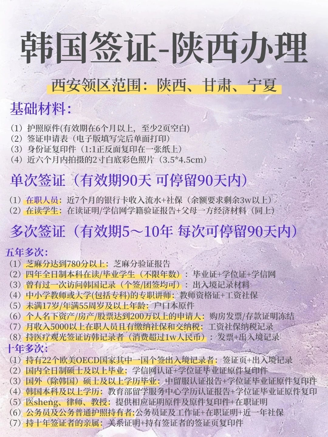 🇰🇷韩国签证｜西安领区申请条件+材料清单