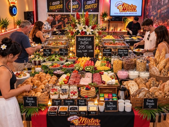 11月1日起，Jomtien Mister Pizza早餐自助餐开业特惠半价，295泰铢享中西泰式热菜及鲜榨果汁