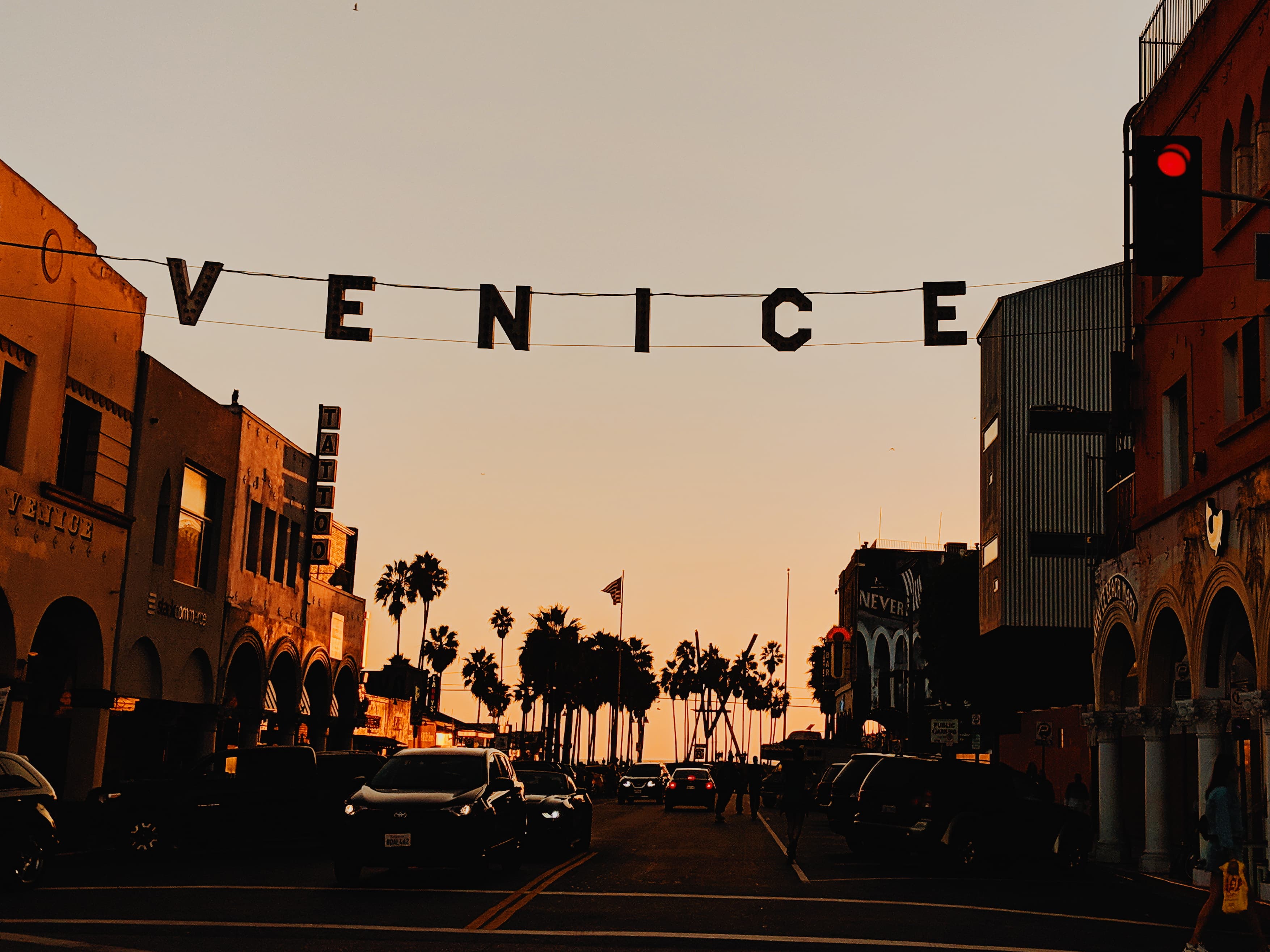 傍晚的Venice Beach街,车流和棕榈树一起被染成琥珀色封面图