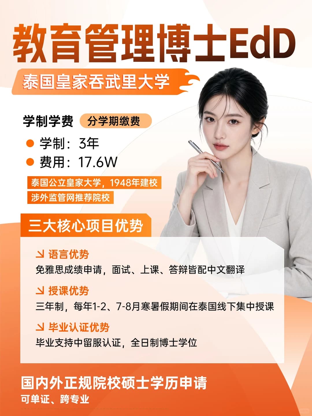 👑泰国皇家公立教育管理博士!3年17.6w封面图